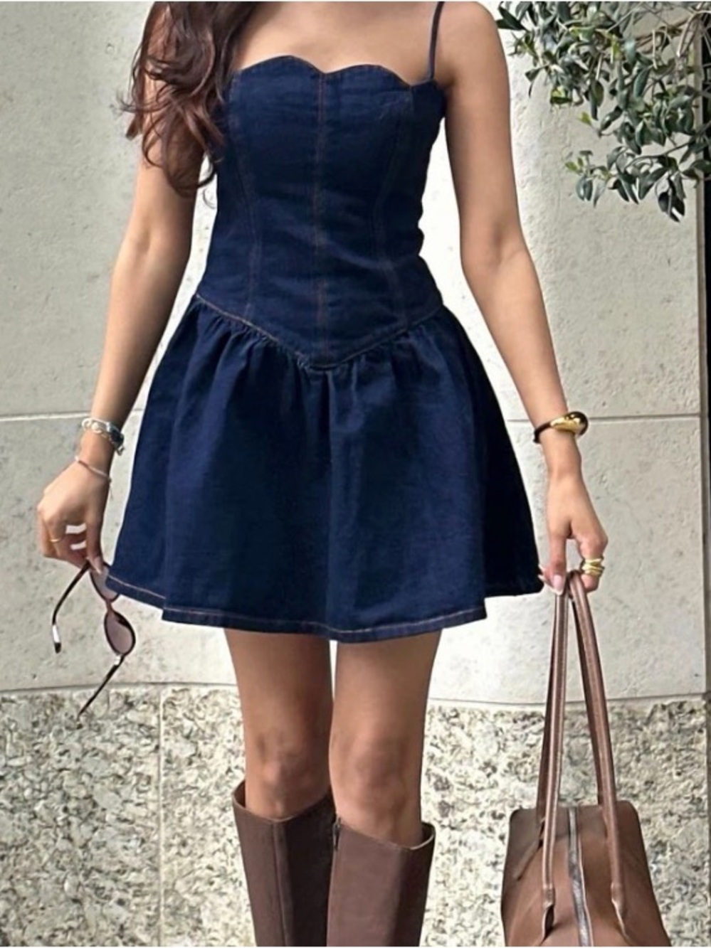 Meshki Navy Denim Mini Dress
